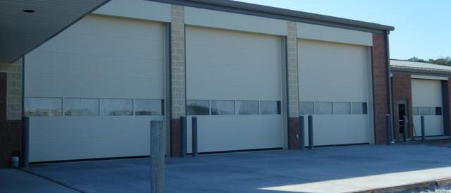 The three garage doors of the firehouse